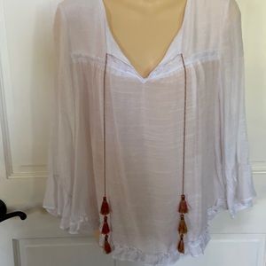zac & Rachel White Boho Blouse Top Sz S